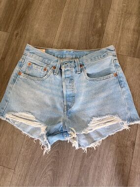 Levi's Light Wash Distressed Denim Cutoff Shorts
